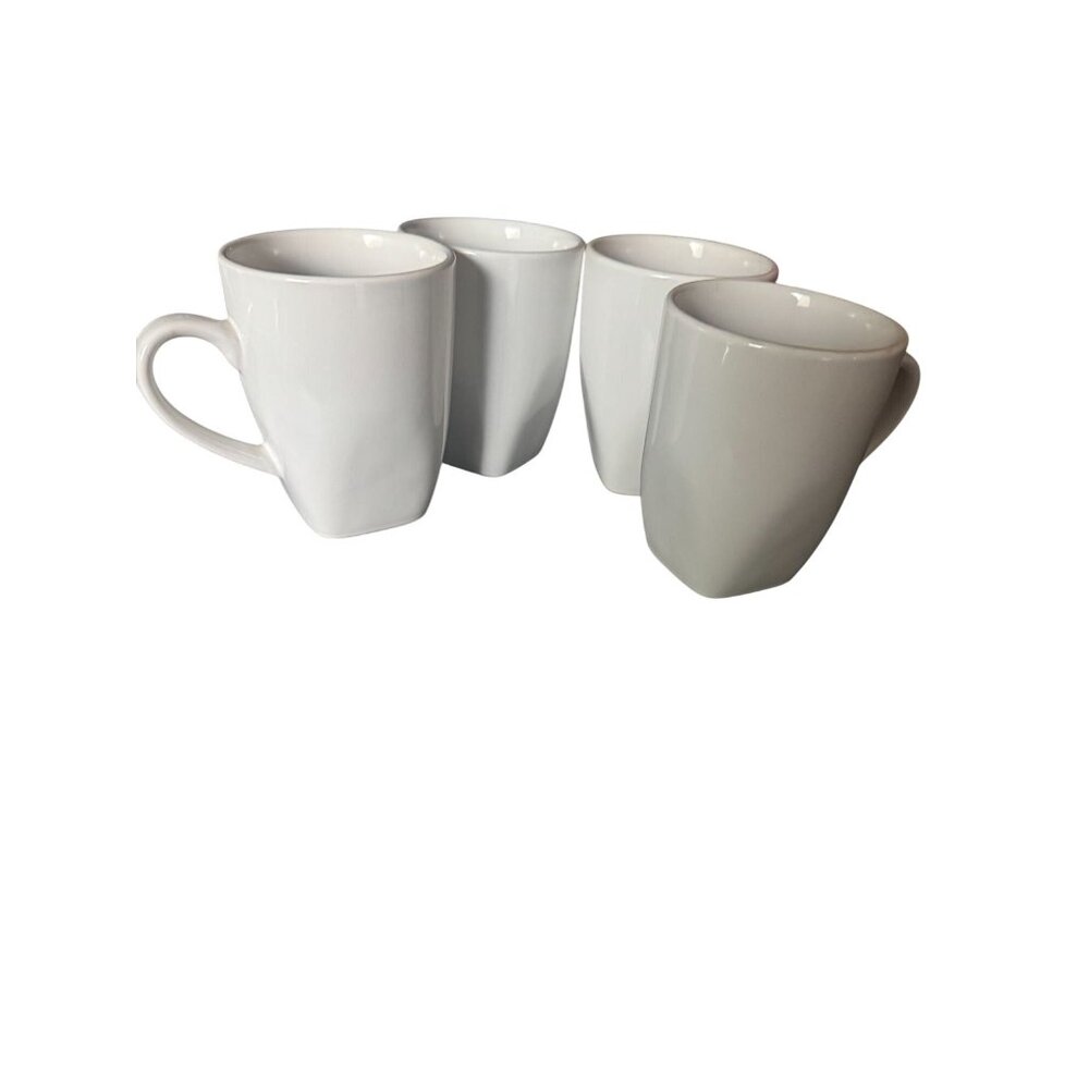 Set Of 4 Palm Restaurant Quality Stoneware Coffee Mugs White